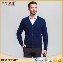 Merino wool V-collar cardigan navy blue sweater for man knitted sweater male